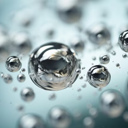An image of floating silver bubbles